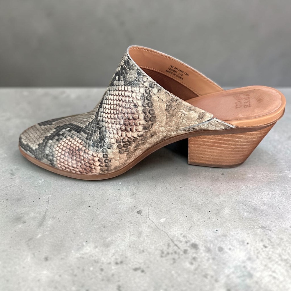 Frye and Co. Jacy Mules Womens 7 Tan Snakeskin Embossed Leather Block Heel - Picture 3 of 10